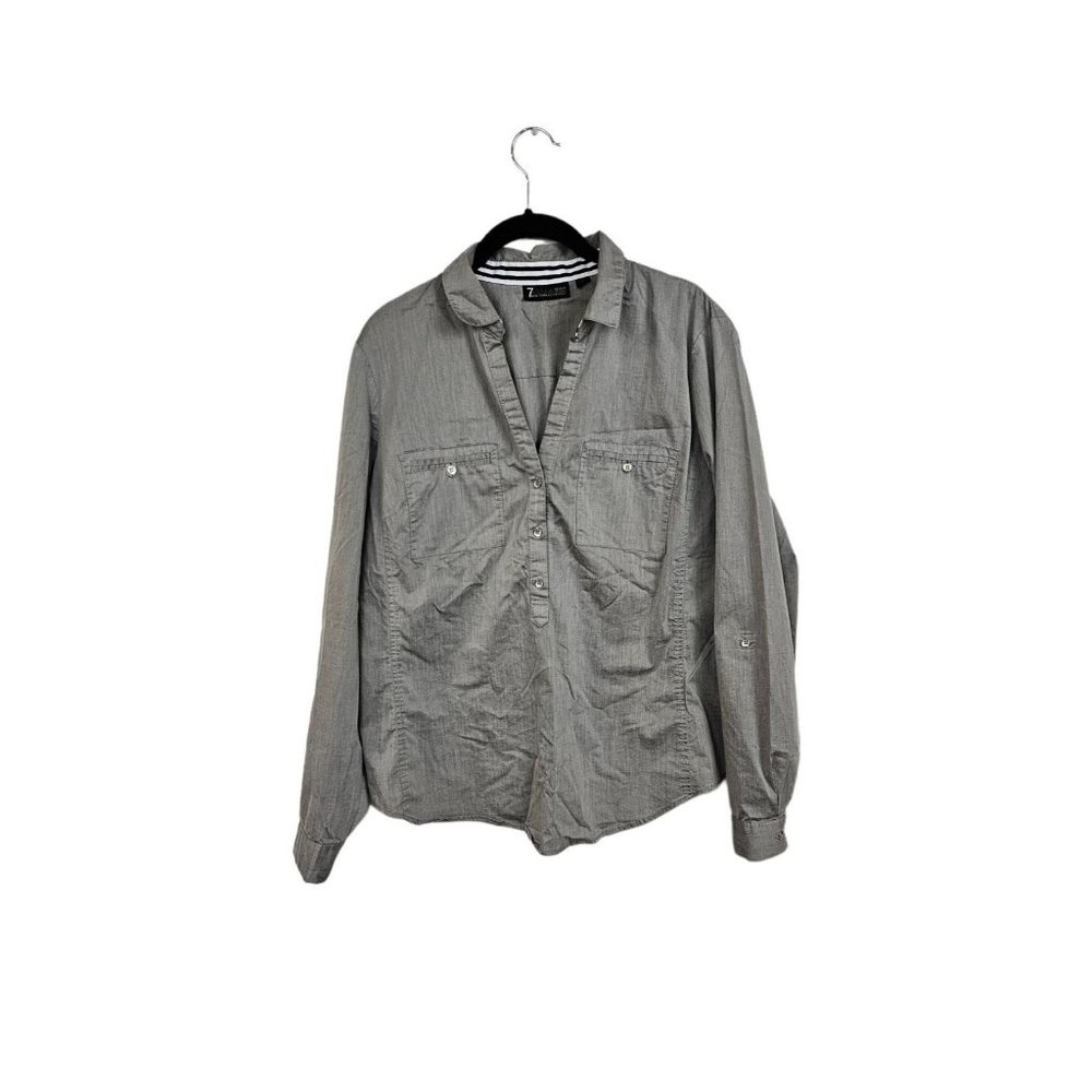7th Avenue Design Studio New York & Co Gray Open Collar Button-Up Shirt